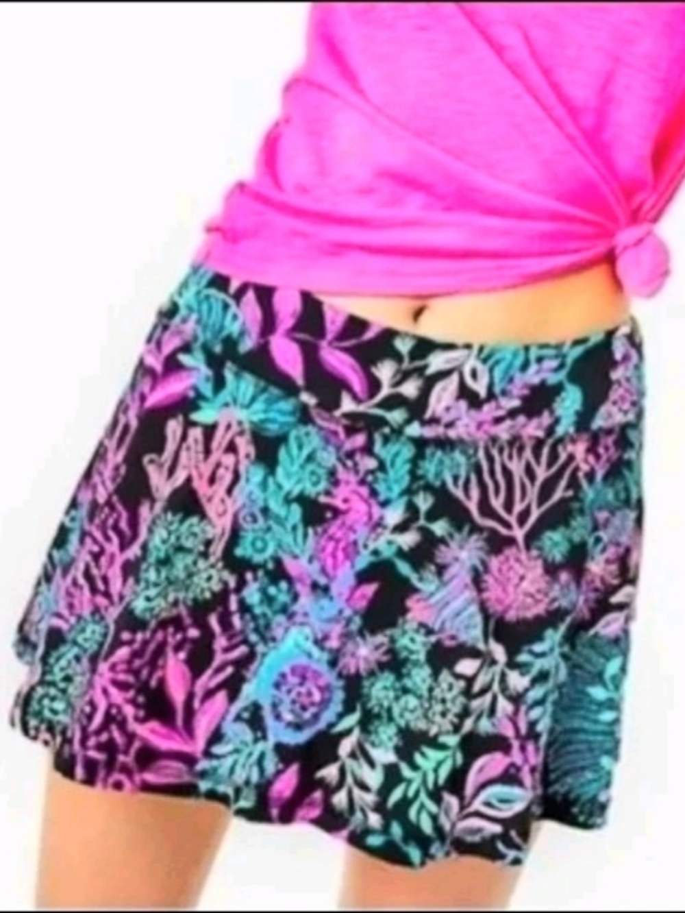 Lilly Pulitzer UPF50+ Luxletic 13" Aila Skort Onyx Twilight Coral M 80s Neon - Picture 2 of 10